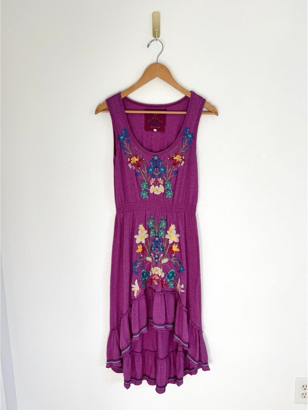 Johnny Was Shannon Floral Tank High-Low Pink Sleeveless Dress Cotton Blend SZ M